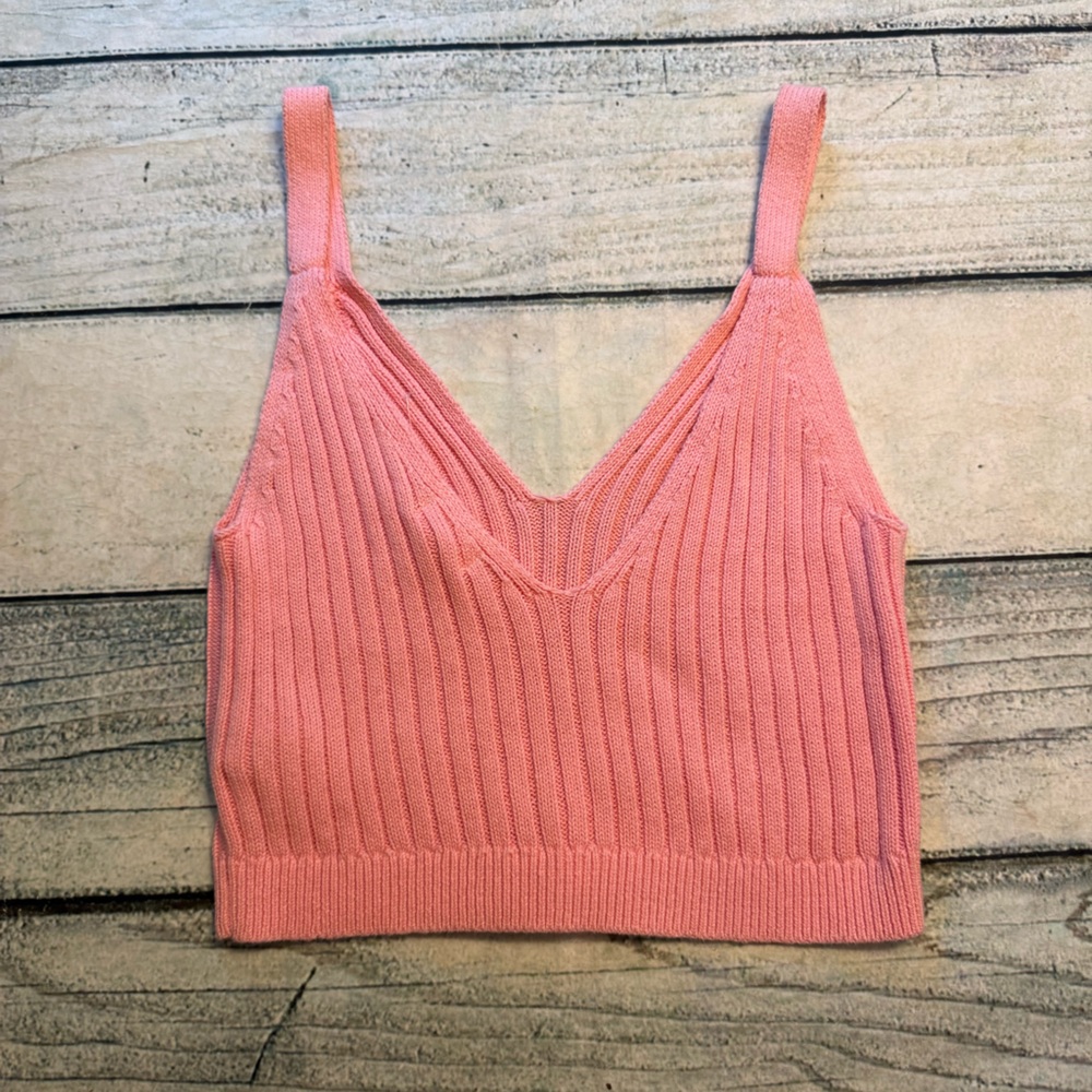 Aerie pink coral ribbed knit tank top. M - Picture 7 of 7